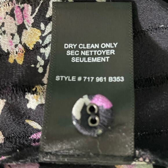 Rebecca Taylor Black Silk Floral Bouquet Keyhole Neck Long Sleeve Top Size 8 - Picture 10 of 11